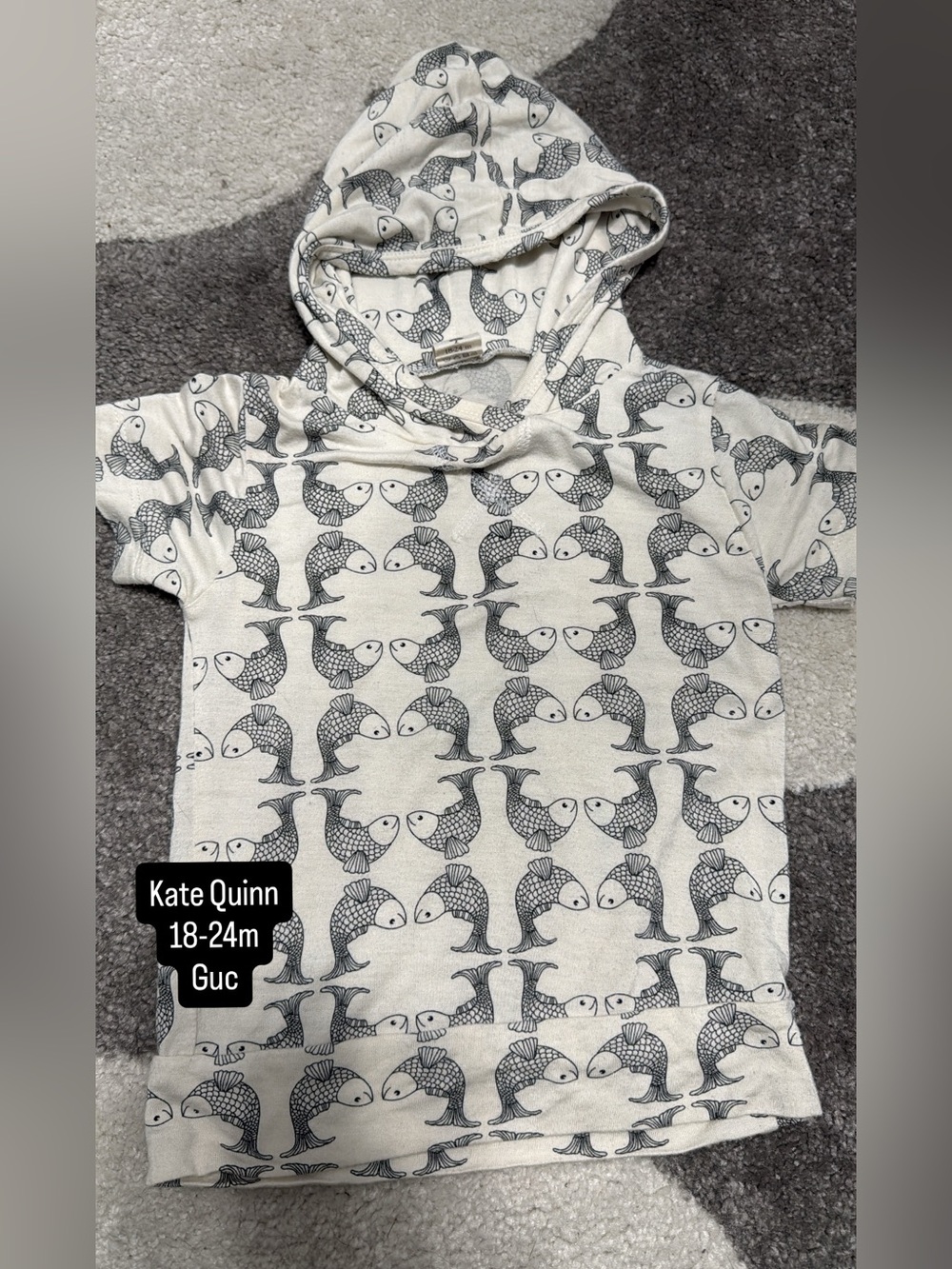 kate quinn Cream Hoodie with Navy Fish Print